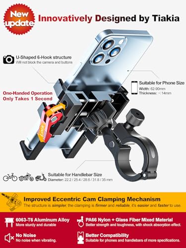 Tiakia Bike Phone Mount Holder, 360° Rotation for 4.5-7 Inch Handlebar - color: Black Red