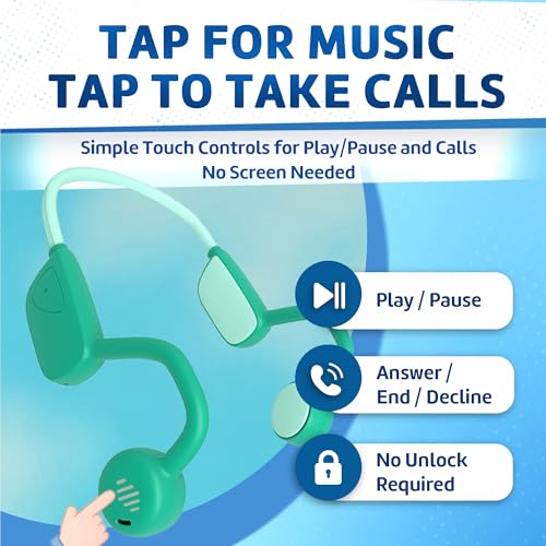 Kids Bluetooth Headphones, Air Conduction Open-Ear Headphones, Mic/Touch, 85dB Safe Volume & Parental Control, Clear Audio, 1.06oz, Rugged & Durable, IP54, 20H, Earbuds for School/Travel - Green - color: Green