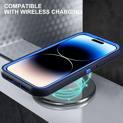 YKHJKLEC for iPhone 14 Pro Case, Military Grade 3 in 1 Heavy Duty Shockproof/Drop Proof/Dust Proof Case with 2Pcs Tempered Glass Screen Protector (Navy Blue) - color: Navy Blue