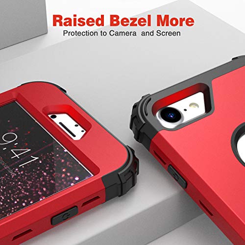 IDweel for iPhone 8 Case with Tempered Glass Screen Protector, for iPhone 7 Case, 3 in 1 Shockproof Slim Hybrid Heavy Duty Hard PC Cover Soft Silicone Bumper Full Body Case, Red - color: Red