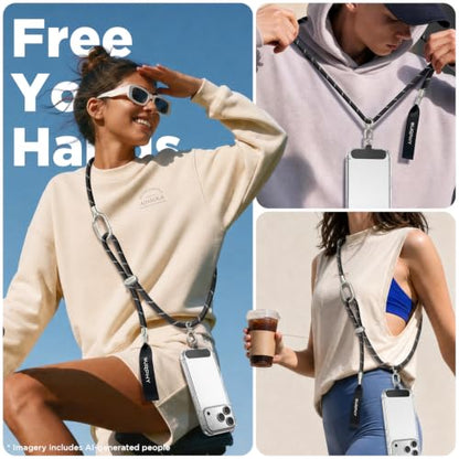SURPHY Phone Lanyard Crossbody, Phone Strap Crossbody with 2 Tether Tabs - color: Gray & Black