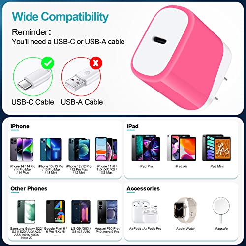 20W USB C Fast Charger for Google Pixel 10a/10 Pro/10 Pro XL/10 Pro Fold/10 9a 9 Fold 9 Pro XL 8a 8 Pro 7a 7 6,Fast Charging Block Travel Cube for iPhone 17 16 15 14 13 12,Samsung Galaxy A17 A16 S26 - color: Rose Red