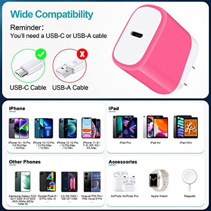 20W USB C Fast Charger for Google Pixel 10a/10 Pro/10 Pro XL/10 Pro Fold/10 9a 9 Fold 9 Pro XL 8a 8 Pro 7a 7 6,Fast Charging Block Travel Cube for iPhone 17 16 15 14 13 12,Samsung Galaxy A17 A16 S26 - color: Rose Red