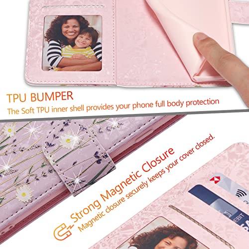 UEEBAI Wallet Case for iPhone 13 Pro Max, PU Leather Phone Cover Kickstand RFID Blocking Flip Case Card Slots Wrist Strap Relief Engraved Pattern Magnetic Closure Flower Folio Wallet, Lavender - color: Lavender, size: iPhone 13 Pro Max
