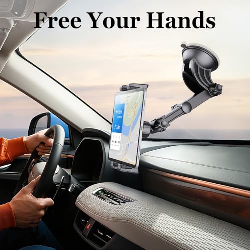 OHLPRO Tablet Holder for Car Dashboard [Suction Cup Mount] Windshield Wall Desk, Adjustable Stand for 5-13" iPad mini Air Pro Galaxy Tab S9 Phone - Heavy Duty Truck Accessories (9" Arm)