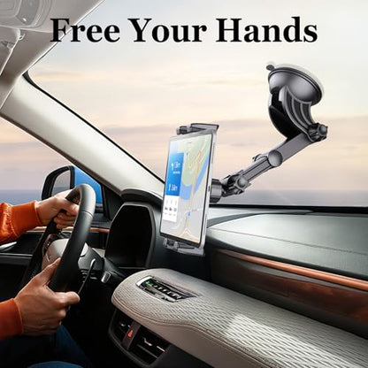OHLPRO Tablet Holder for Car Dashboard [Suction Cup Mount] Windshield Wall Desk, Adjustable Stand for 5-13" iPad mini Air Pro Galaxy Tab S9 Phone - Heavy Duty Truck Accessories (9" Arm)