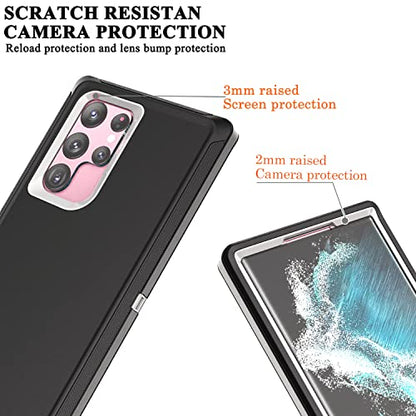 YmhxcY for Galaxy S22 Ultra Case with Self Healing Flexible TPU Film[2 Pack] and Lens Protective Film[2 Pack], Heavy Protection Cover for Galaxy S22 Ultra （6.8“）-Black and Grey - color: Black and grey