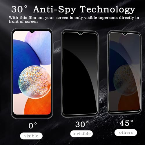 [2+2 Pack] Privacy Screen Protector for Samsung Galaxy A14 5G, Anti-Spy Shatterproof Tempered Glass with Camera Lens Tempered Glass 9H Hardness Bubble Free Anti-Glare Case Friendly