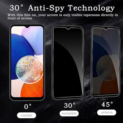 [2+2 Pack] Privacy Screen Protector for Samsung Galaxy A14 5G, Anti-Spy Shatterproof Tempered Glass with Camera Lens Tempered Glass 9H Hardness Bubble Free Anti-Glare Case Friendly