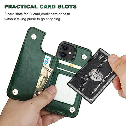 ONETOP for iPhone 12 Mini Wallet Case with Card Holder,Green - color: Green