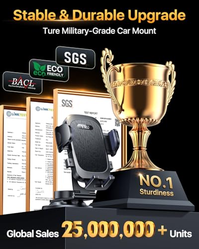 Military-Grade Heavy-Duty Metal Car Phone Holder Mount 2026 Upgraded Foldable & 360° Rotatable Arm【90LBS Safest Strongest Certs & Patent】Windshield Vent Dashboard for iPhone 17 Pro Max 16 15, Black