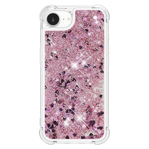 Bling Glitter Case for Apple iPhone 16e.Liquid Rose Gold | Soft TPU Sparkly Flowing Liquid Floating Clear Case for Women Girls Cover for Apple iPhone 16e - color: Rose Gold