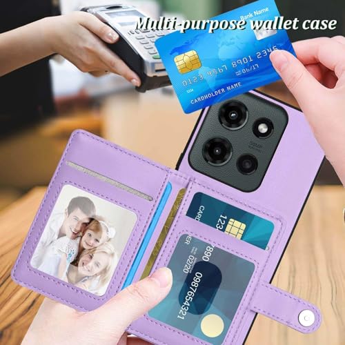 for Moto G 5G 2025 Back RFID Blocking Wallet Case, Purple | PU leather, TPU interior, 5 card slots, cash/photo pocket, magnetic clasp, kickstand, 2-layer shockproof, scratch resistant - color: Purple