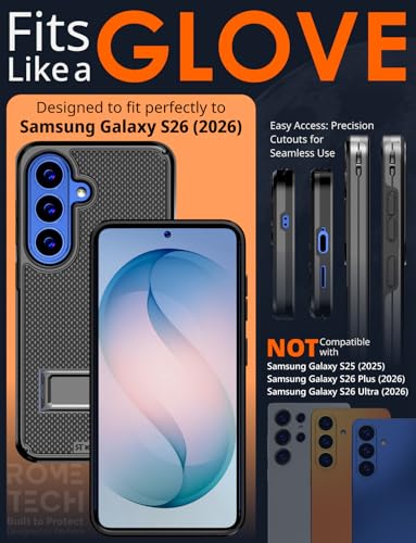 Designed for Samsung Galaxy S26 Case with Belt Clip Holster | Rugged Cover with Strong Magnet & Kickstand Heavy Duty Combo - Black - color: Black