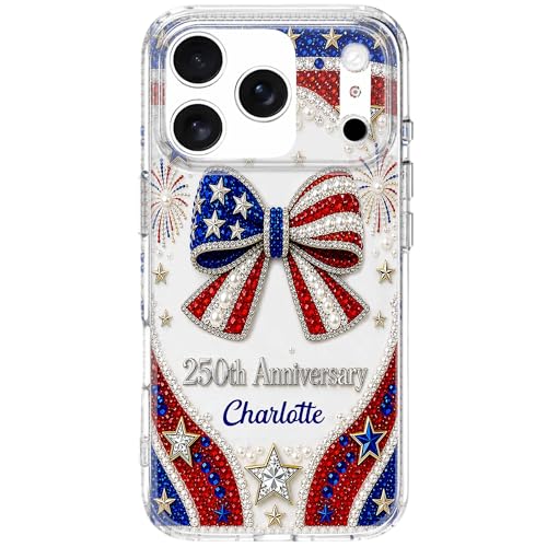 USA Anniversary Sparkling Bow, Personalized Clear Phone Case, Gift for Her