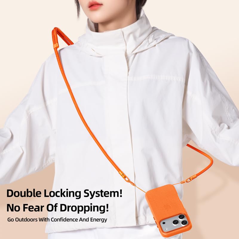 Phone Lanyard Phone Strap Crossbody Compatible with iPhone 17/Air/Pro/Max All Phone Cases with 2 Charms Dual Holes TPU Tab 360° Hook Adjustable Hands-Free Shoulder Neck Camera Strap Anti Theft Orange - color: A-orange