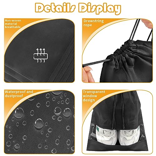 Black Travel Shoe Bags - 5 Pcs Non-Woven Packing Bags with Clear Window | 15.7" x 11.8" Waterproof Dustproof Portable Travel Shoe Storage Bag for Men and Women - color: Black, style: 5 Pack