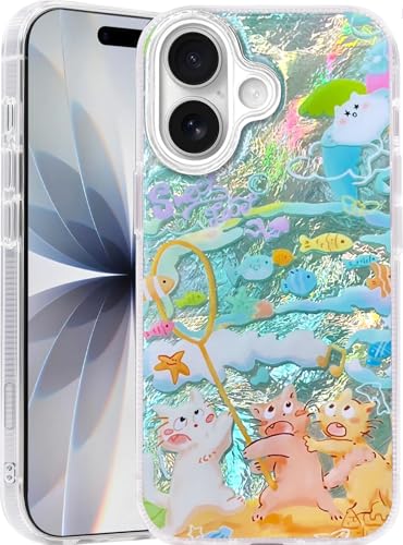 Compatible with iPhone 17 Case,with [Soft Slim][Camera Protection] Cute Fishing Cats Shiny Aesthetic Phone Cover Anti-Yellowing Shockproof Protective Cover for Women Girl - color: Fishing Cats, size: iPhone 17