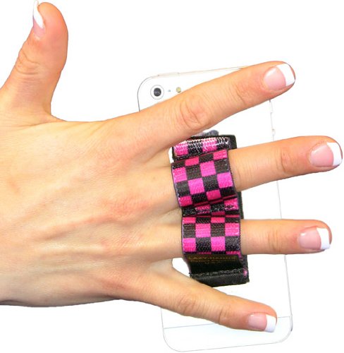LAZY-HANDS 2-Loop Phone Grip - Small - Black & Pink Checkers - color: Black & Pink Checkers - Small