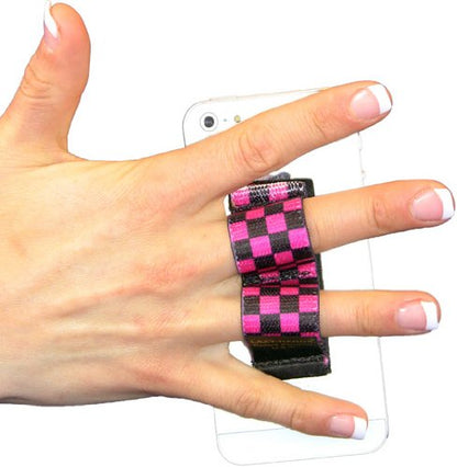 LAZY-HANDS 2-Loop Phone Grip - XL - Black & Pink Checkers - color: Black & Pink Checkers - XL