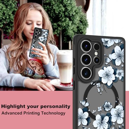 Magnetic for Samsung Galaxy S25 Ultra Case,White Flower | Compatible with MagSafe,Cute Fashion Translucent Matte Hard Back Shockproof Anti-Scratch Phone Case-Ink Flower - color: Ink Flower, size: Samsung Galaxy S25 Ultra