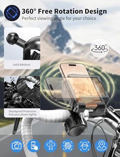 Motorcycle Phone Mount, [No Block Camera] [Anti-Shake Design] Bike Phone Holder, [Silicone Wrapped] Handlebar Cell Phone Mount for Bike/Scooter/ATV, Fits iPhone 17/16/15/14/13 Pro Max & 4.7"-7" Phones