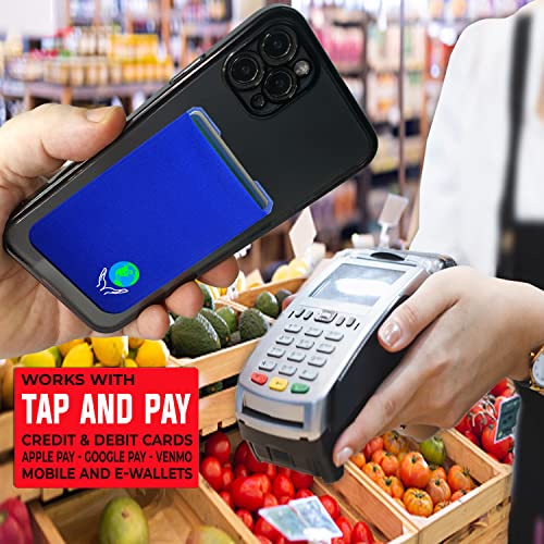 Phone Wallet - Adhesive Card Holder - Cell Phone Pouch - Stick on Lycra Pocket by Gecko - Carry Credit Cards and Cash - color: EARTH BLUE