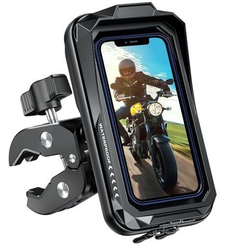 HUANLANG Motorcycle Phone Mount Waterproof Bike Phone Holder 360° Adjustable Anti-Shake Bike Phone Bag with Touchscreen Sun Visor,Universal Cell Phone Holder Suitable for 4.7"-7.0" Smartphone