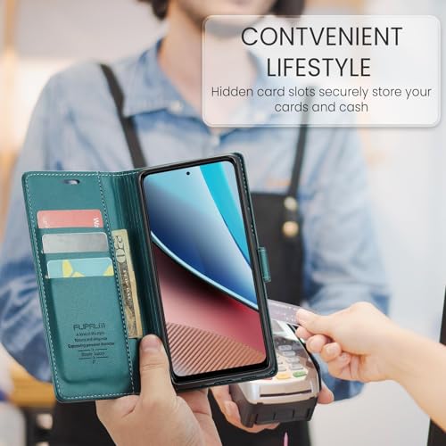 FLIPALM Wallet Case for Google Pixel 8a, Blue-Green | Card Holder, RFID Blocking, PU Leather Folio Flip, Kickstand, Protective Shockproof Cover - color: Blue-Green