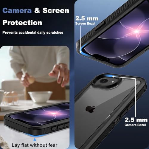 for iPhone 17e Case & iPhone 16e Case, Military-Grade Drop Protection Dual-Layer Rugged Shell with Screen Protector, Full-Body Non-Slip Shockproof Heavy Duty Protective Bumper Phone Cover (Clear) - color: Clear