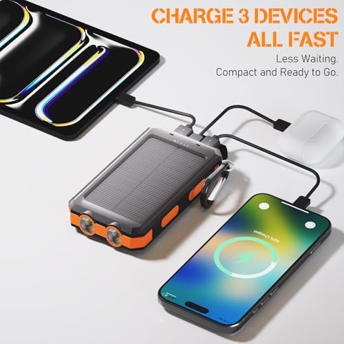 Solar Power Bank 38800mAh Portable Charger for iPhone18/17/16, Samsung - color: Pumpkin