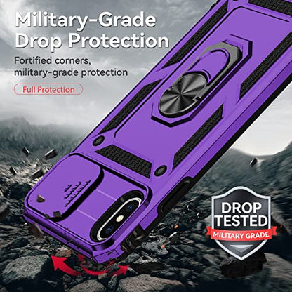for iPhone XS Max Case with Camera Lens Cover HD Screen Protector, Dual Layer Military Grade Drop Protection Magnetic Ring Holder Kickstand Protective Phone Case for iPhone XS Max 6.5 inch (Purple) - color: Purple with camera cover Military-Grade 2nd gen