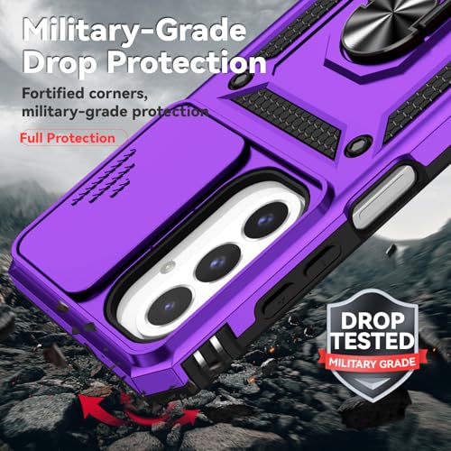 for Samsung Galaxy A17 / Galaxy A26 5G Case, with Slide Camera Cover HD Screen Protector [Military Grade Drop Tested] Ring Holder Kickstand Protective Phone Case for Samsung Galaxy A17, Purple - color: Purple w/ Slide Camera 2nd gen. Military Grade