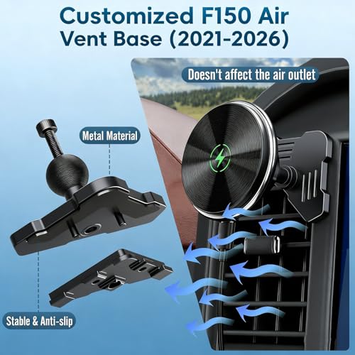 Wireless Charging Vent Magnetic Vent Phone Mount for 2021-2026 Ford F-150 - size: Magnetic Charging