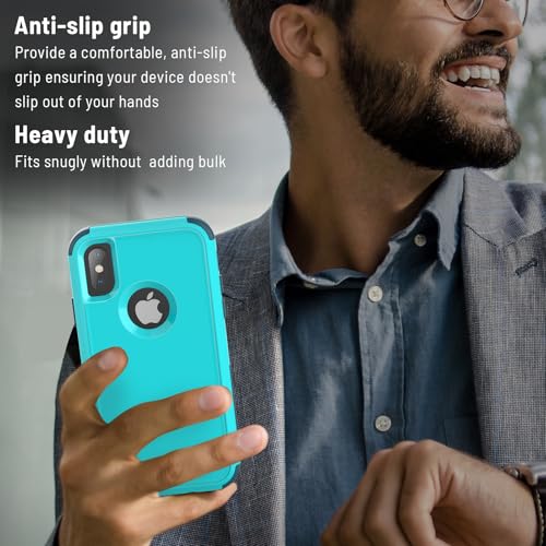 X-belmox for iPhone XR Phone Case [Dropproof] [Shockproof] Turquoise Green | 3-Layers Heavy Duty Drop Protection Case Cover for iPhone XR with Screen Protector, Rugged Protective XR Phone Case 6.1 Inch - color: Turquoise