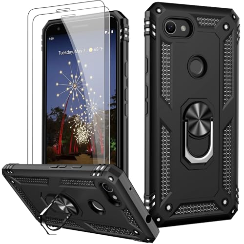 LUMARKE for Google Pixel 3A XL Case with Screen Protector,Pass 16ft. Drop Tested Military Grade Protective Phone Cover with Magnetic Ring Kickstand Compatible with Car Mount Holder Black - color: Black, size: Google Pixel 3A XL