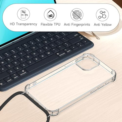 for iPhone 15 Clear Case Adjustable Shoulder Neck Lanyard Crossbody Strap Phone Cover Women Girls Soft Slim Thin Bumper Shockproof Protective Mobile Case for iPhone 15 - Black - size: for iPhone 15