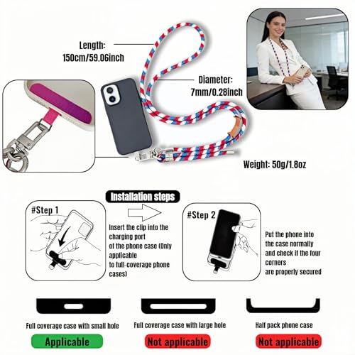 Adjustable Phone Lanyard Crossbody, 7mm Heavy Duty Nylon Strap with Thin Pad, Anti-Loss Phone Tether for 4"-6.7" Smartphones, Keys, AirPods - Unisex for Travel, Hiking, Work