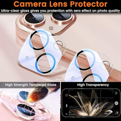 Lesakit 4+4 Pack Privacy Screen Protector for iPhone 15 Plus 6.7-Inch with 4 Pack Camera Lens Protector, Anti Spy Tempered Glass Film 9H Hardness Case Friendly - size: iPhone 15 Plus