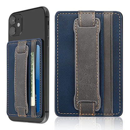 Cobee Cell Phone Card Holder Pouch, Self-Adhesive Phone Kickstand with Elastic Band Stick on Wallet Card Holder for Back of Phone Case Leather ID Card Holder Sleeve Pouch Credit Card Grip Holder(Blue)