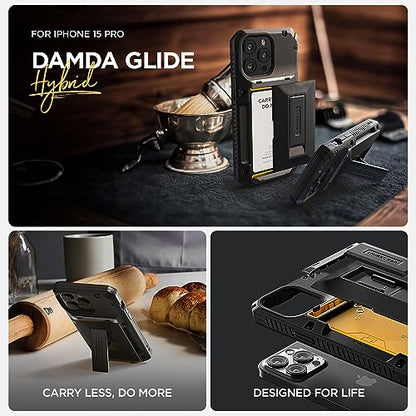 VRS DESIGN Damda Glide Hybrid Phone Case Designed for iPhone 15 Pro (2023), Functional Sturdy Wallet Card Holder Kickstand Case Compatible with iPhone 15 Pro (Matte Black) - color: Matte Black, size: iPhone 15 Pro