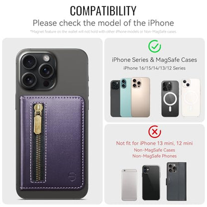 Strapurs Magnetic Card Holder Compatible with MagSafe Phones and Cases, PU Leather Phone Wallet for iPhone 17/16/15/14/13/12/Pro/Max/Plus/Air, 4 Card Slots RFID Blocking with Zipper Pocket - Purple - color: Purple