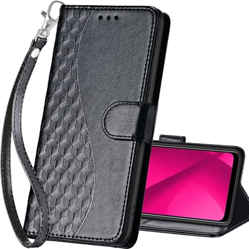 for T-Mobile Revvl 7 5G Wallet case, Black | 3 Card Holders, Kickstand, Shockproof TPU Shell, PU Leather, Magnetic Closure, Protective Flip Folio Cover, Women - color: 3