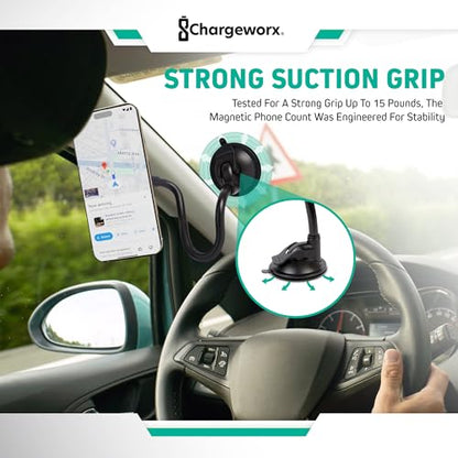 MagSafe Car Mount, Magnetic Car Phone Holder, 14" Gooseneck & Suction Cup - style: Magnetic