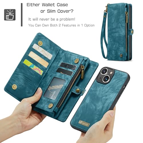Compatible with iPhone 15 Plus Wallet Case with Magsafe,Blue | Magnetic Detachable Case,Card Holder,Zipper Pocket,Strap Wristlet, Soft Leather Drop-Proof Phone Case for iPhone 15 Plus - color: Blue, size: iPhone 15 Plus 6.7"