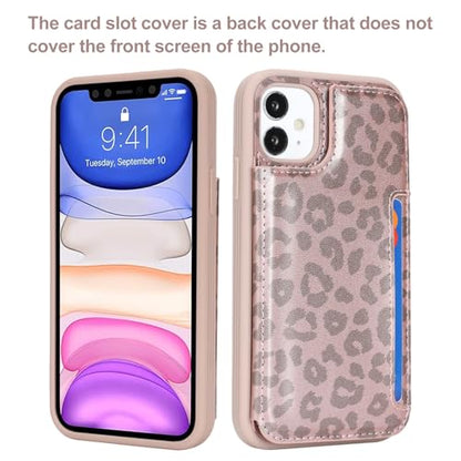 iCoverCase Compatible with iPhone 11 Case with Card Holder, Wallet Phone Case for Women Men RFID Blocking PU Leather Protective Case 6.1 Inch (Rose Gold Leopard) - color: Rose Gold Leopard
