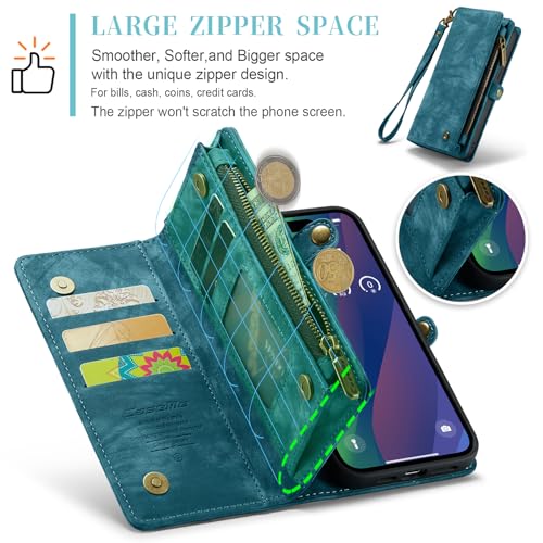 Compatible with iPhone 15 Plus Wallet Case with Magsafe,Blue | Magnetic Detachable Case,Card Holder,Zipper Pocket,Strap Wristlet, Soft Leather Drop-Proof Phone Case for iPhone 15 Plus - color: Blue, size: iPhone 15 Plus 6.7"