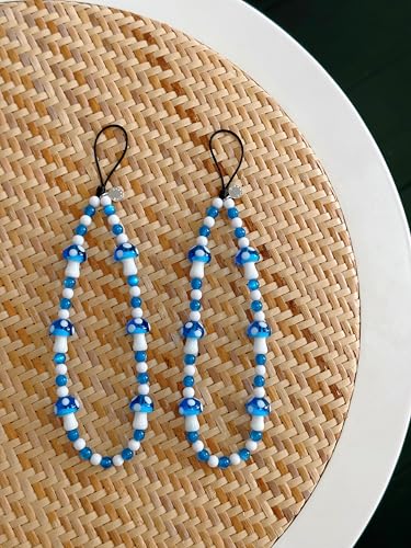 Drawwind Phone Charm Beaded Wristlet Strap Universal Cell Phone Lanyard Cute Bracelet Wrist Strap Beaded Chain String Handmade Accessories for Case Camera Bags (Blue Mushroom) - color: Blue Mushroom