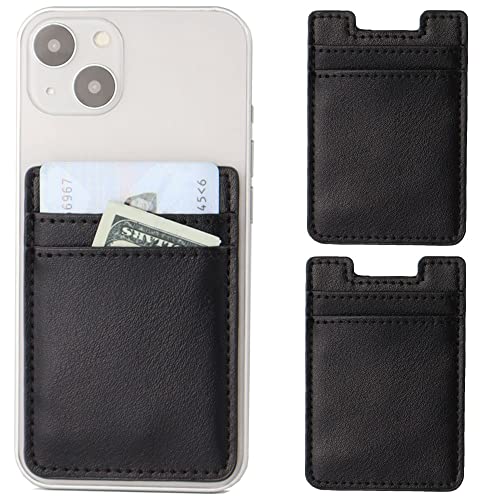 2Pack Phone Card Holder,Leather Phone Wallet Adhesive Stick On Credit Card Pocket for Back of Phone Case iPhone and Android-Black - color: Black,Black