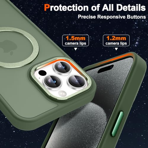 Magnetic for iPhone 15 Pro Case with Ring Stand, Midnight Green | Invisible Magnetic Kickstand, 10FT Drop Protection Shockproof, Velvety Touch, Slim Translucent Matte Back - color: Midnight Green, size: Iphone 15 Pro 6.1 inches